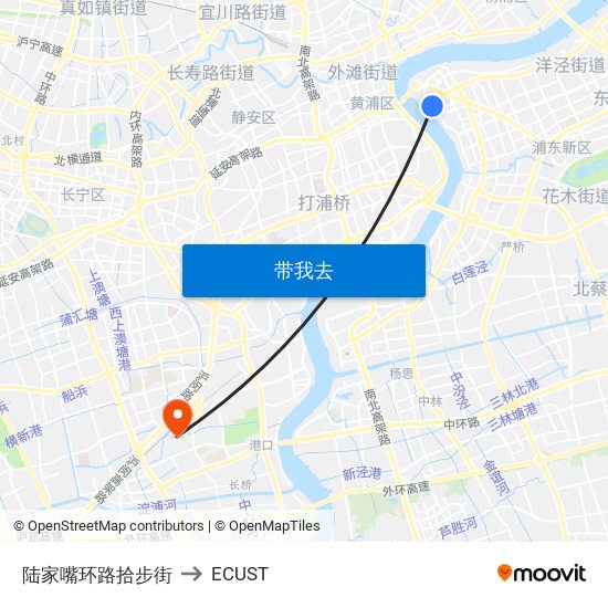 陆家嘴环路拾步街 to ECUST map