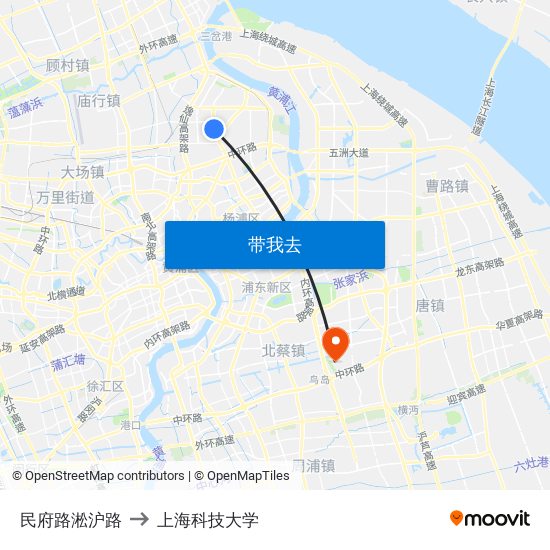 民府路淞沪路 to 上海科技大学 map