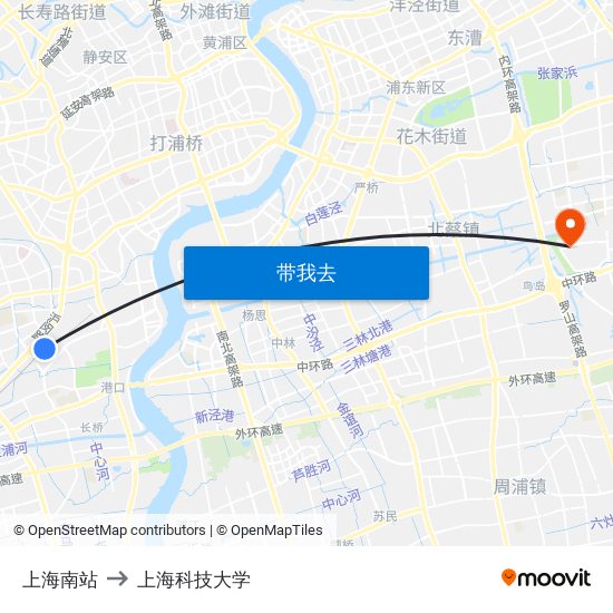 上海南站 to 上海科技大学 map