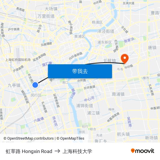 虹莘路 Hongxin Road to 上海科技大学 map