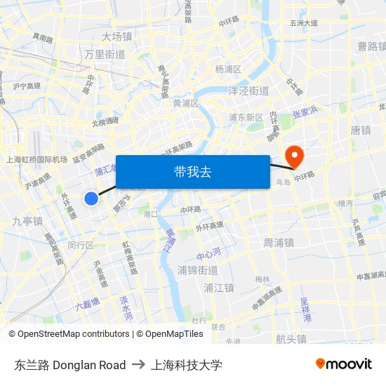 东兰路 Donglan Road to 上海科技大学 map