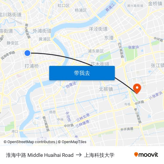 淮海中路 Middle Huaihai Road to 上海科技大学 map