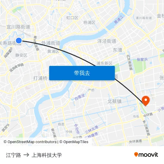 江宁路 to 上海科技大学 map