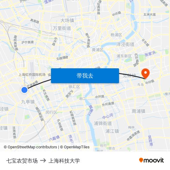 七宝农贸市场 to 上海科技大学 map