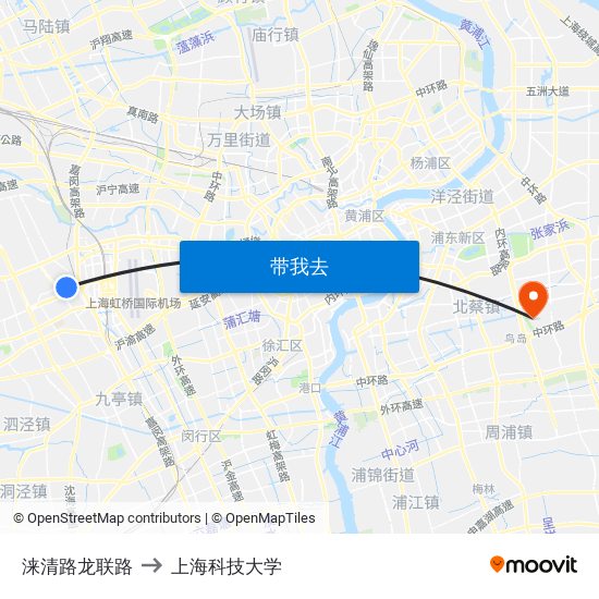 涞清路龙联路 to 上海科技大学 map