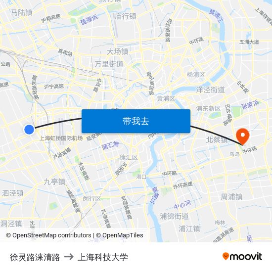徐灵路涞清路 to 上海科技大学 map