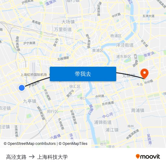 高泾支路 to 上海科技大学 map