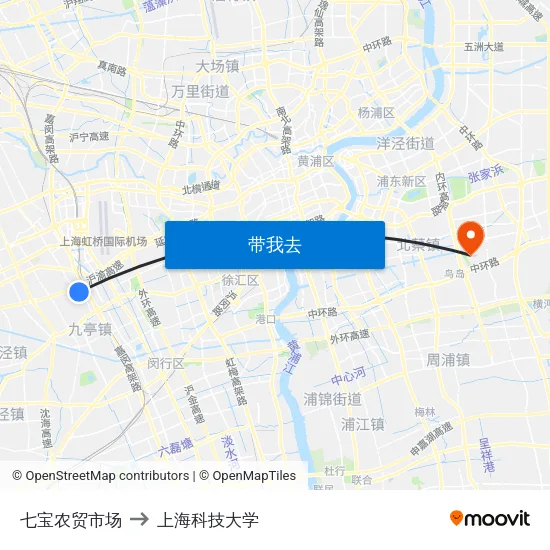 七宝农贸市场 to 上海科技大学 map