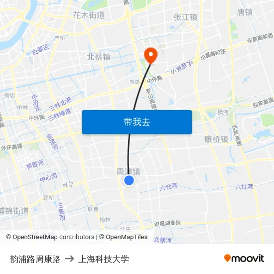 韵浦路周康路 to 上海科技大学 map