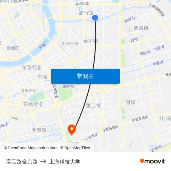 高宝路金京路 to 上海科技大学 map