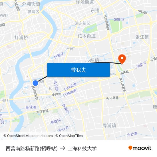 西营南路杨新路(招呼站) to 上海科技大学 map