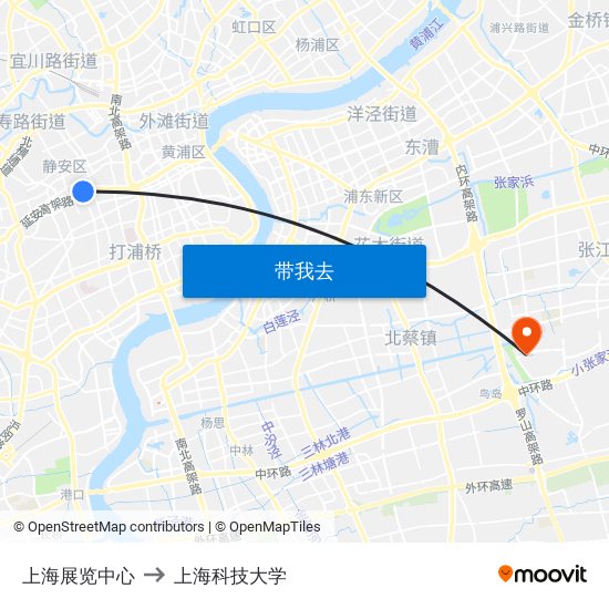上海展览中心 to 上海科技大学 map