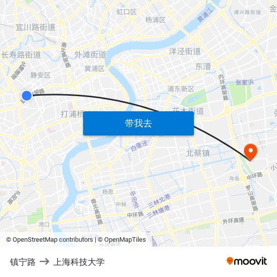 镇宁路 to 上海科技大学 map