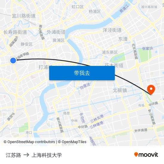 江苏路 to 上海科技大学 map