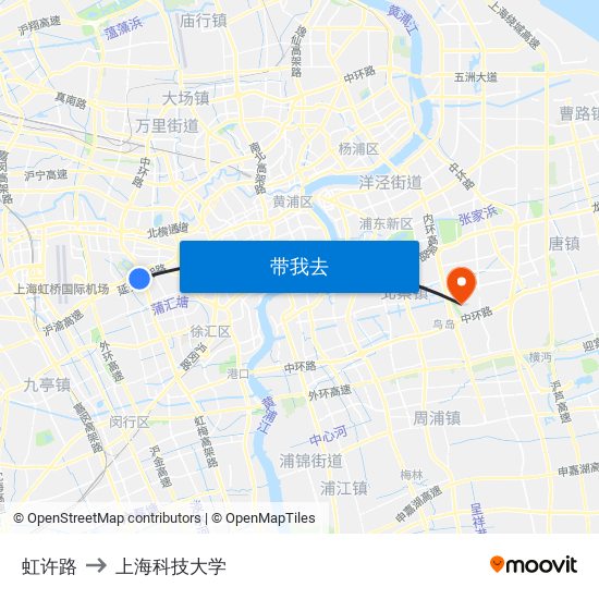 虹许路 to 上海科技大学 map