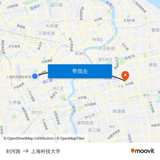 剑河路 to 上海科技大学 map