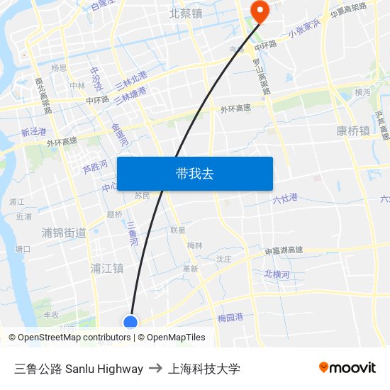 三鲁公路 Sanlu Highway to 上海科技大学 map