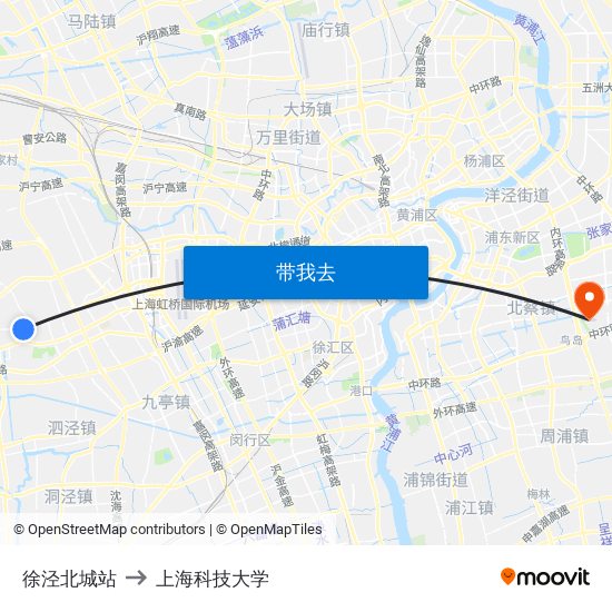 徐泾北城站 to 上海科技大学 map