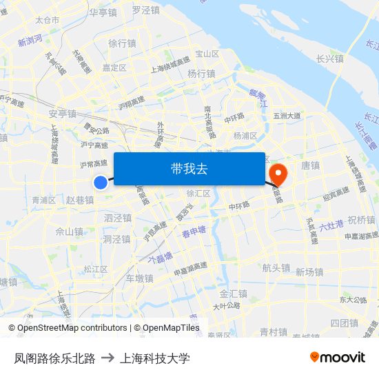 凤阁路徐乐北路 to 上海科技大学 map