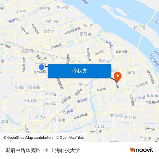 新府中路华腾路 to 上海科技大学 map