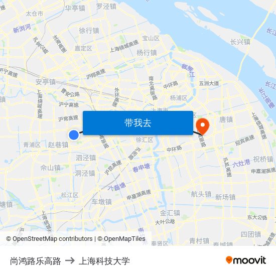尚鸿路乐高路 to 上海科技大学 map