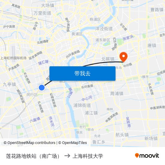 莲花路地铁站（南广场） to 上海科技大学 map