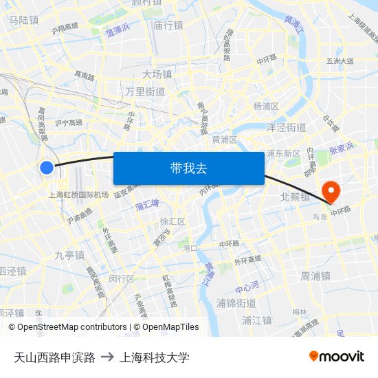 天山西路申滨路 to 上海科技大学 map