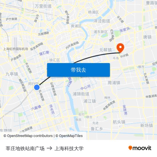 莘庄地铁站南广场 to 上海科技大学 map