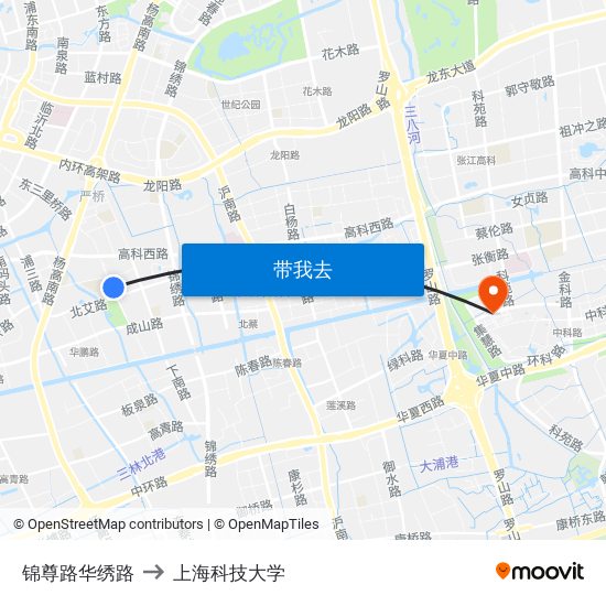 锦尊路华绣路 to 上海科技大学 map