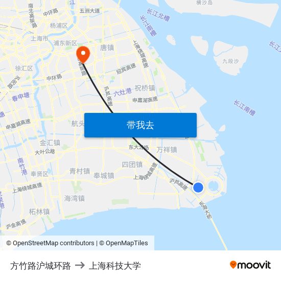 方竹路沪城环路 to 上海科技大学 map