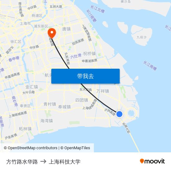 方竹路水华路 to 上海科技大学 map