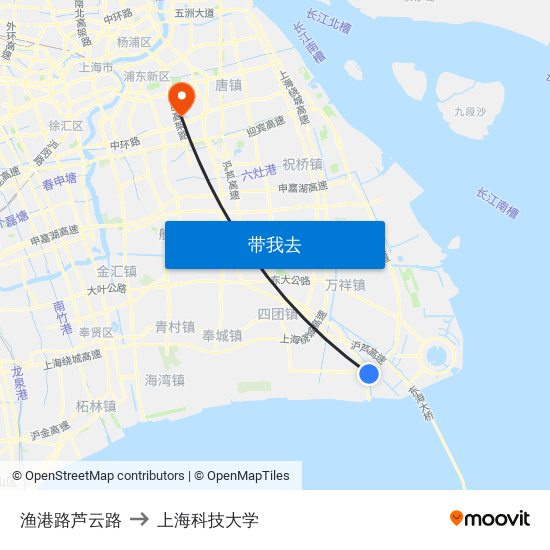 渔港路芦云路 to 上海科技大学 map