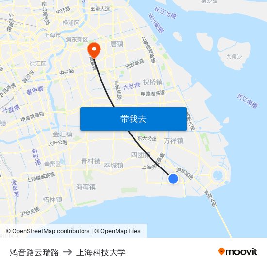 鸿音路云瑞路 to 上海科技大学 map
