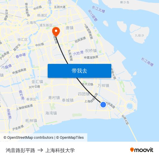 鸿音路彭平路 to 上海科技大学 map
