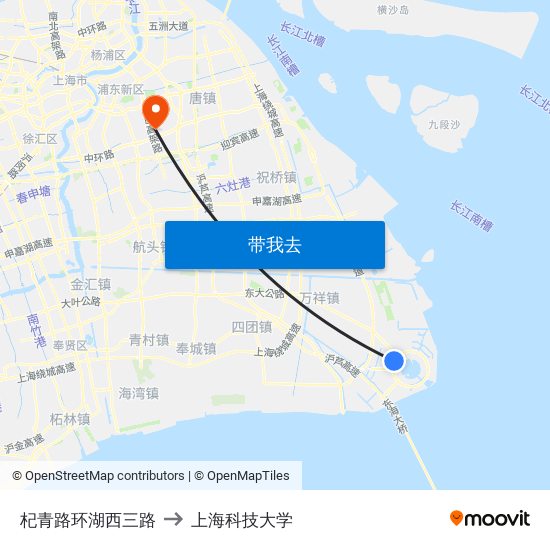 杞青路环湖西三路 to 上海科技大学 map