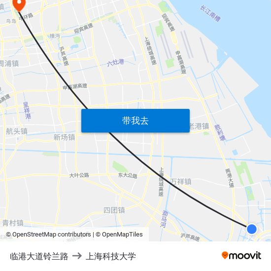 临港大道铃兰路 to 上海科技大学 map