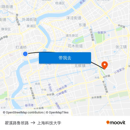 瞿溪路鲁班路 to 上海科技大学 map