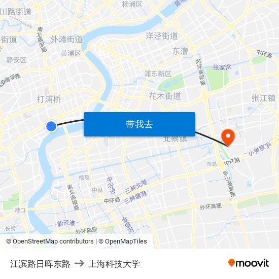江滨路日晖东路 to 上海科技大学 map