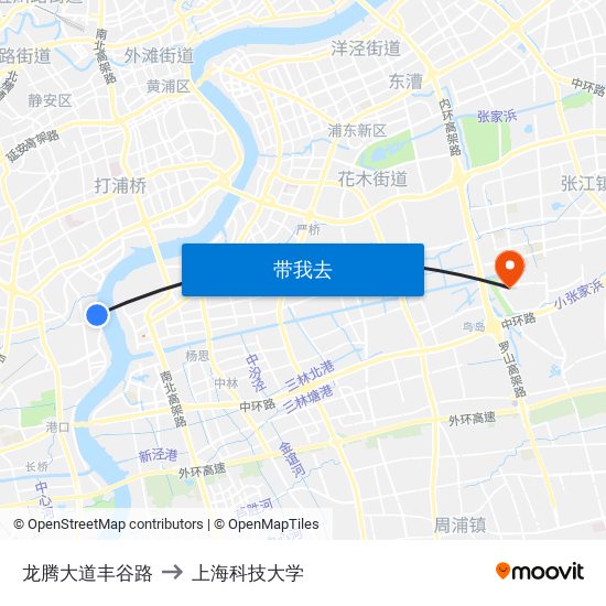 龙腾大道丰谷路 to 上海科技大学 map