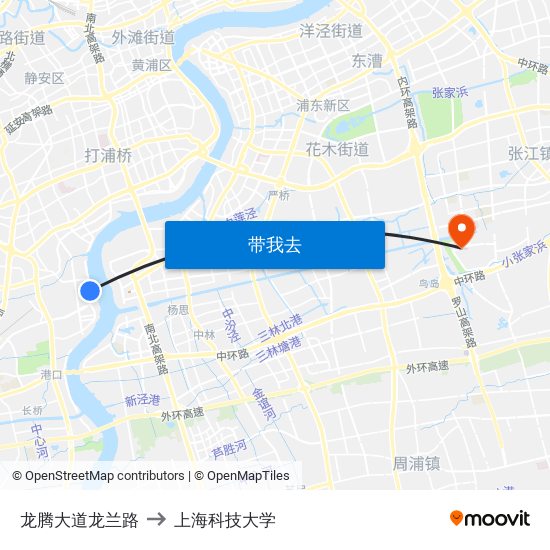 龙腾大道龙兰路 to 上海科技大学 map