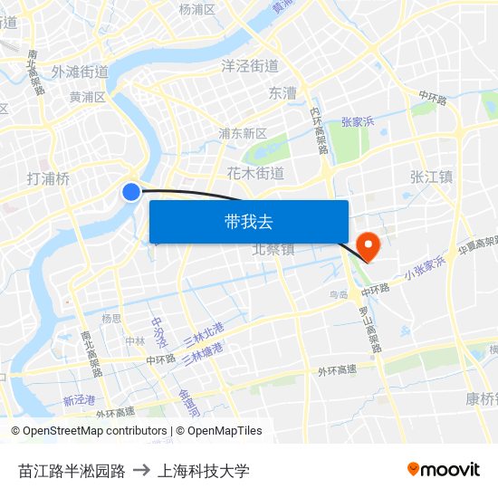 苗江路半淞园路 to 上海科技大学 map