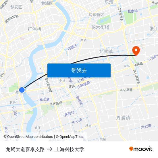 龙腾大道喜泰支路 to 上海科技大学 map
