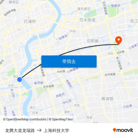 龙腾大道龙瑞路 to 上海科技大学 map