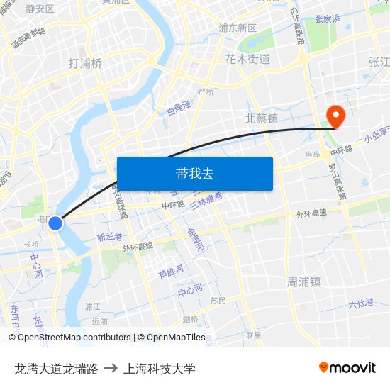 龙腾大道龙瑞路 to 上海科技大学 map