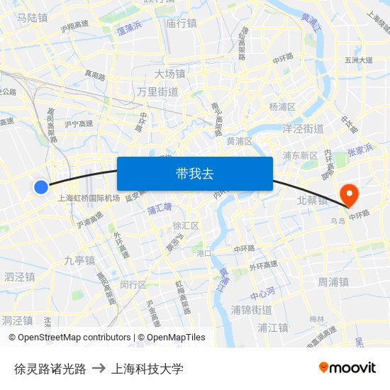 徐灵路诸光路 to 上海科技大学 map