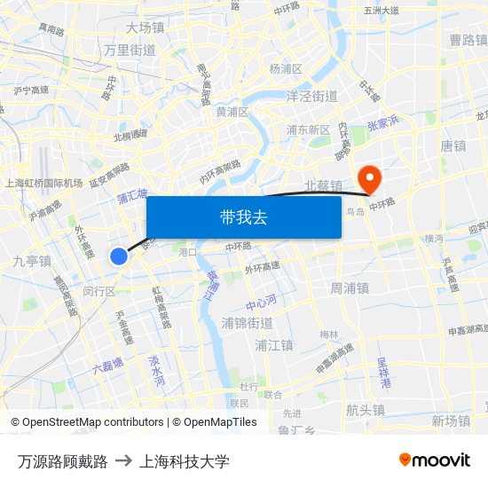 万源路顾戴路 to 上海科技大学 map