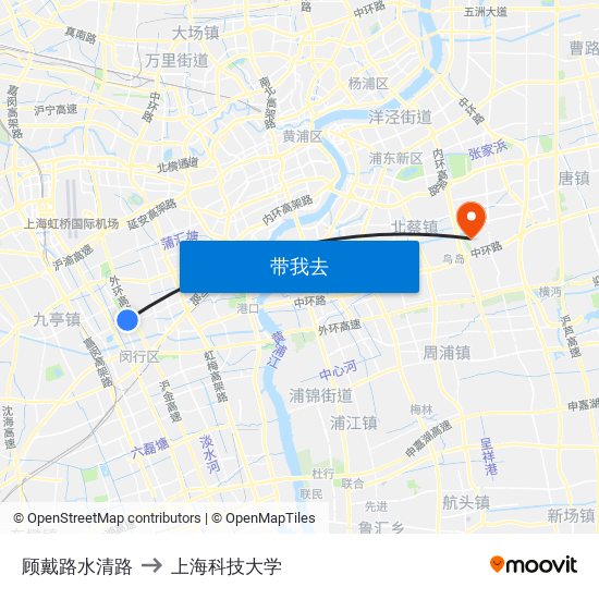 顾戴路水清路 to 上海科技大学 map