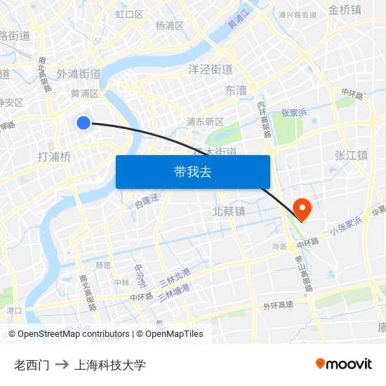 老西门 to 上海科技大学 map