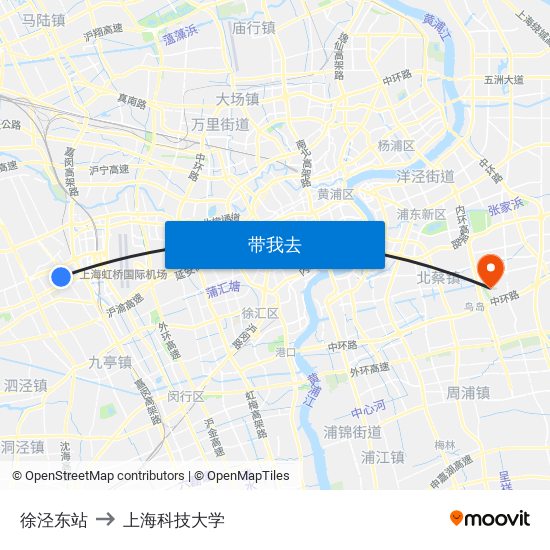 徐泾东站 to 上海科技大学 map