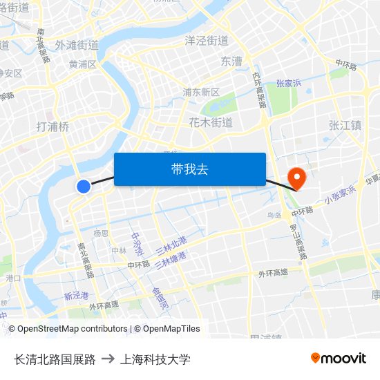 长清北路国展路 to 上海科技大学 map